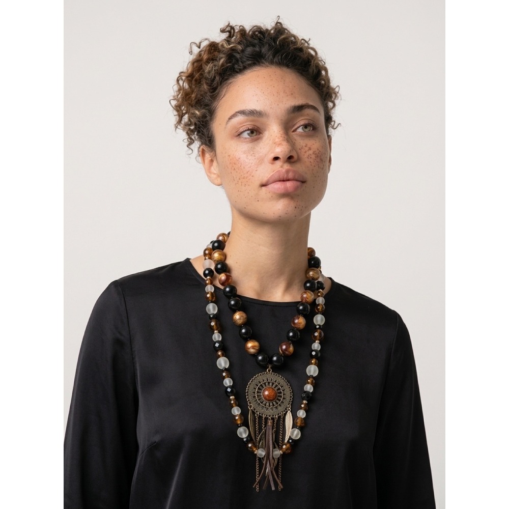 Vintage Boho Layered Beaded Necklace Western Whimsigoth Retro Statement Jewelry